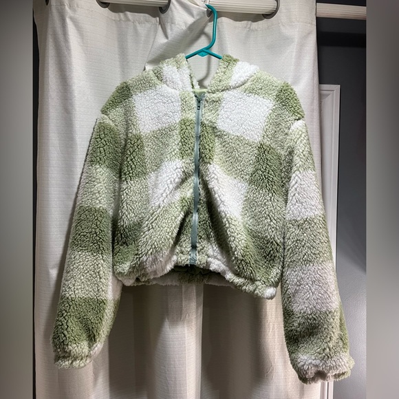 Green crop Sherpa jacket coat - Picture 6 of 6